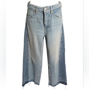 Zara Two Tone Patchwork Wide Leg Jeans Zip Front High Rise Denim Size 0